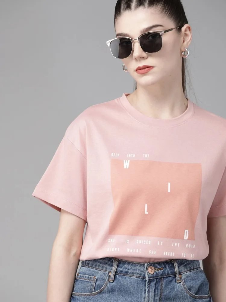 Camiseta Boxy Fit Urban Basics Rosa Amaranto — vista frontal