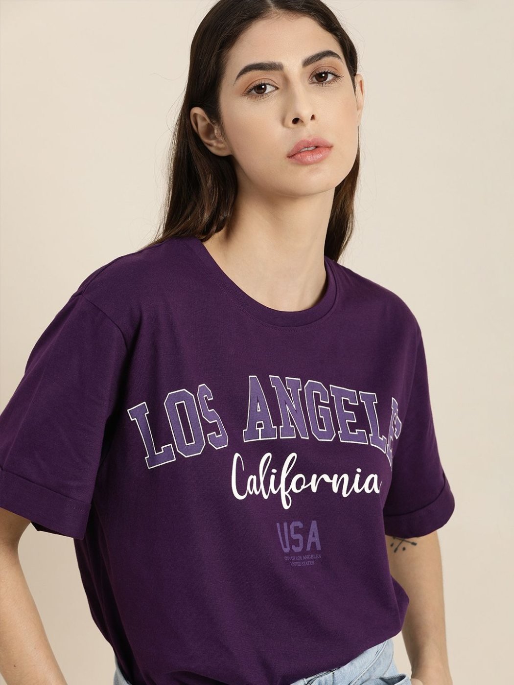 Camiseta Oversize Urban Basics Morada — vista frontal