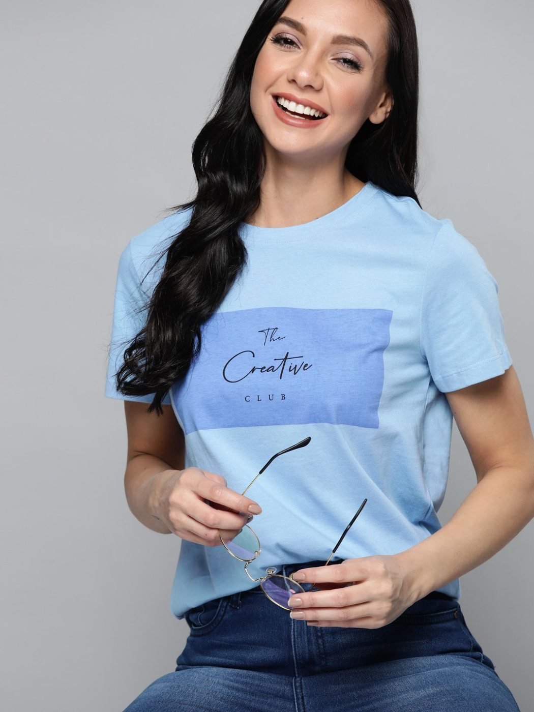 Camiseta Regular Fit Urban Basics Azul Medio — vista frontal