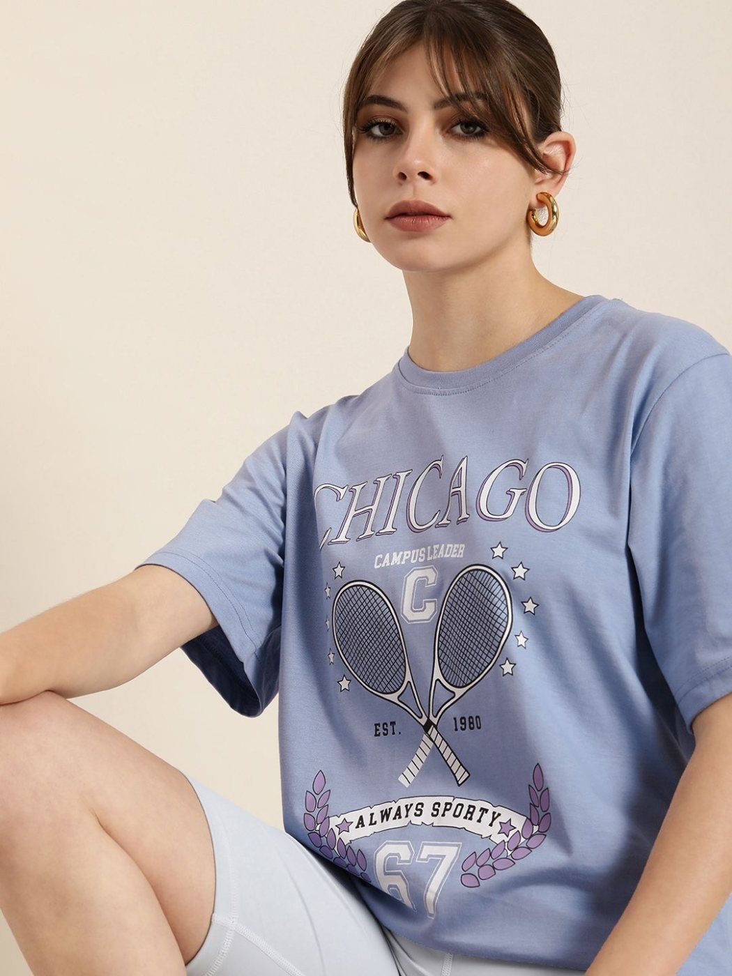 Camiseta Oversize Urban Basics Azul Medio — vista frontal