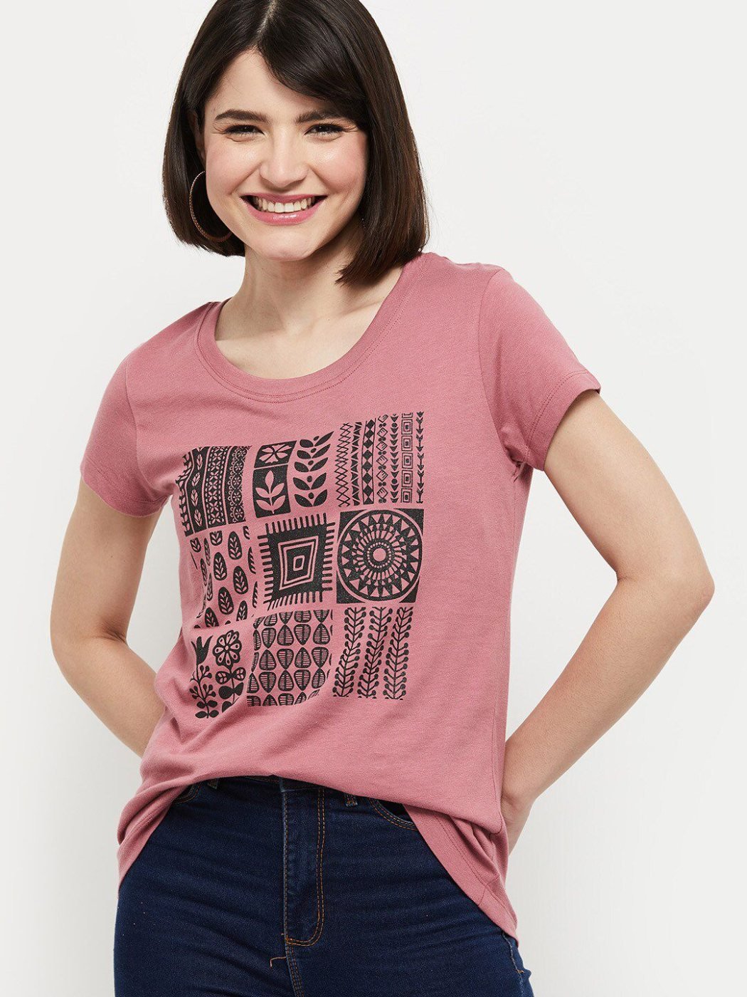 Camiseta Regular Fit City Line Rosa Amaranto — vista frontal