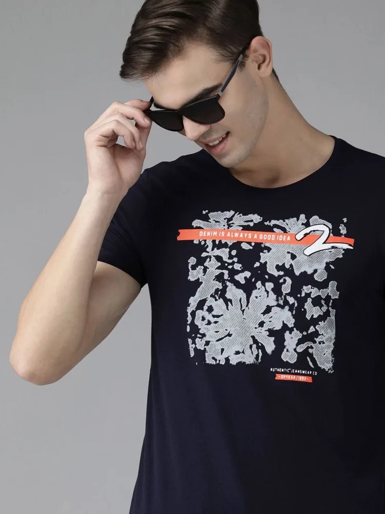 Camiseta Slim Fit Cuello Redondo Urban Basics Azul Navy — vista frontal