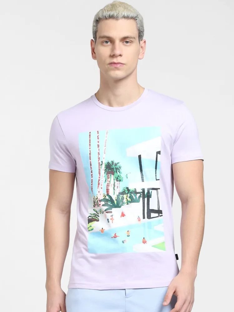 Camiseta Slim Fit Cuello Redondo Street Core Lila — vista frontal