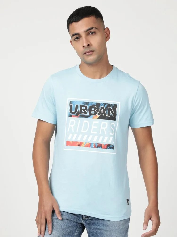 Camiseta Slim Fit Cuello Redondo True Soft Azul Medio — vista frontal