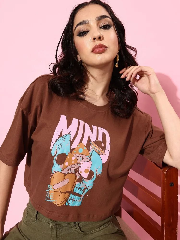 Camiseta Crop Oversize Daily Line Nude — vista frontal