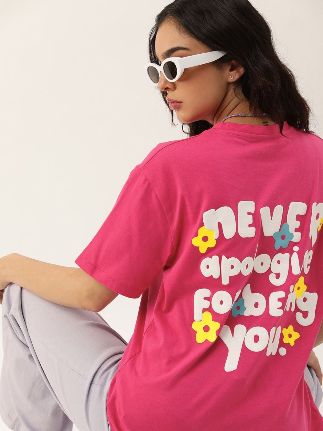 Camiseta Oversize Soft Yard Rosa Amaranto — vista frontal