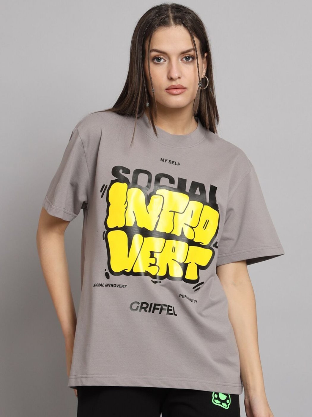 Camiseta Oversize Fresh Yard Gris Jaspeado — vista frontal