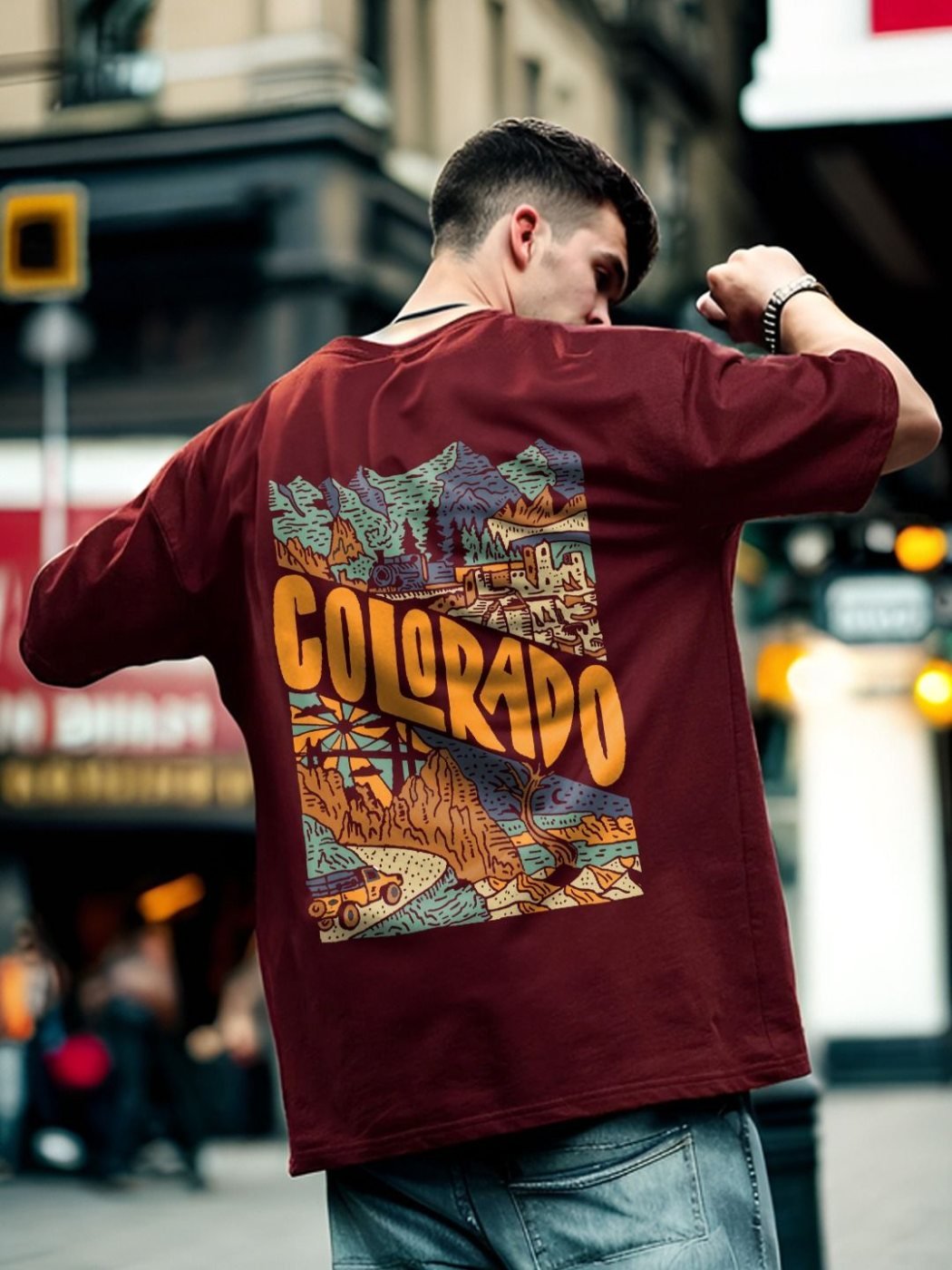 Camiseta Oversize Casual Club Vinotinto — vista frontal