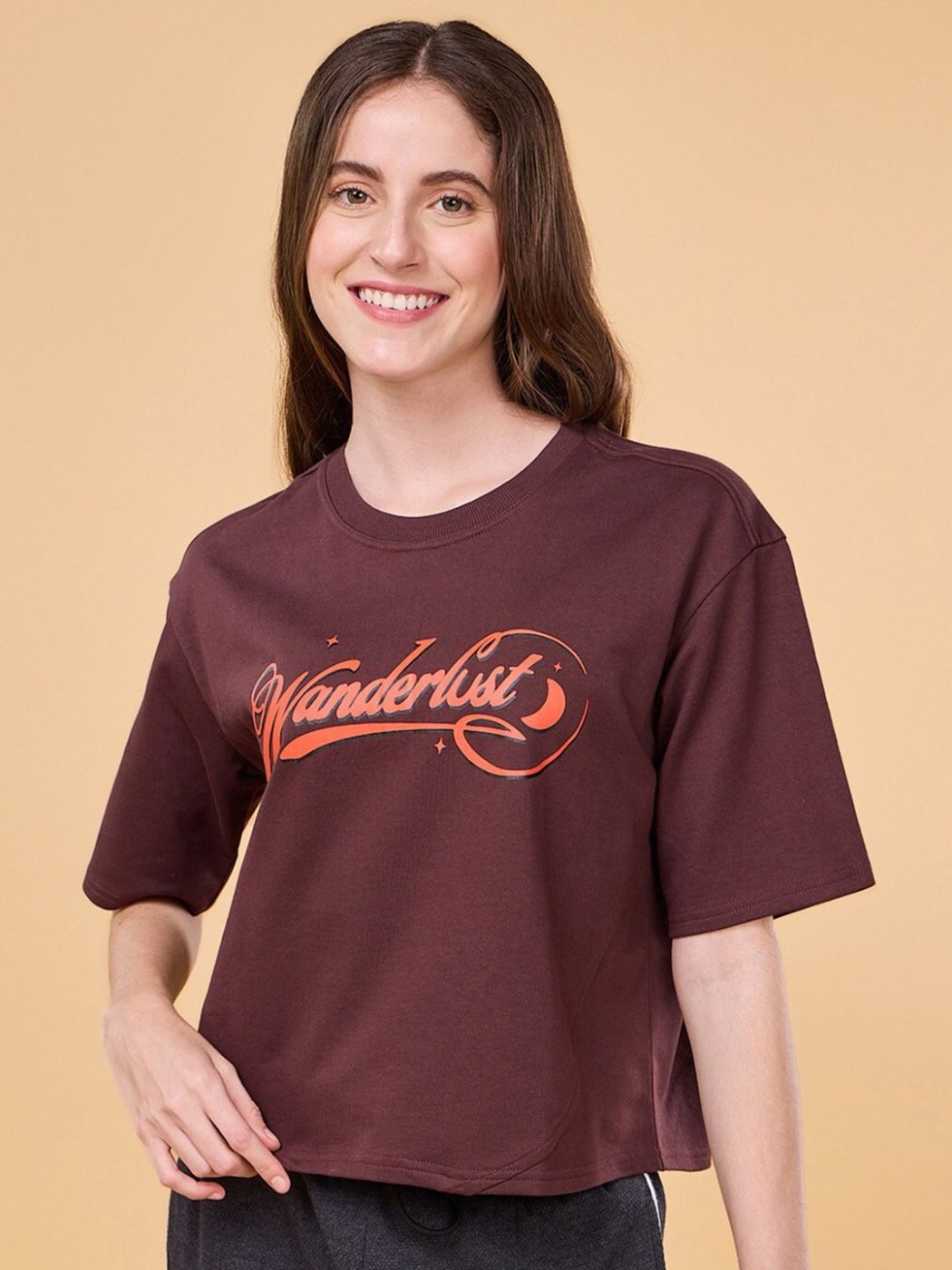 Camiseta Crop Oversize Everyday Wear Nude — vista frontal