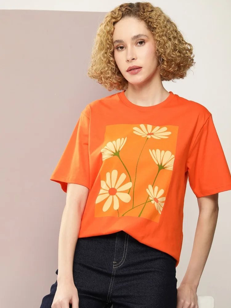 Camiseta Oversize Basic House Naranja — vista frontal