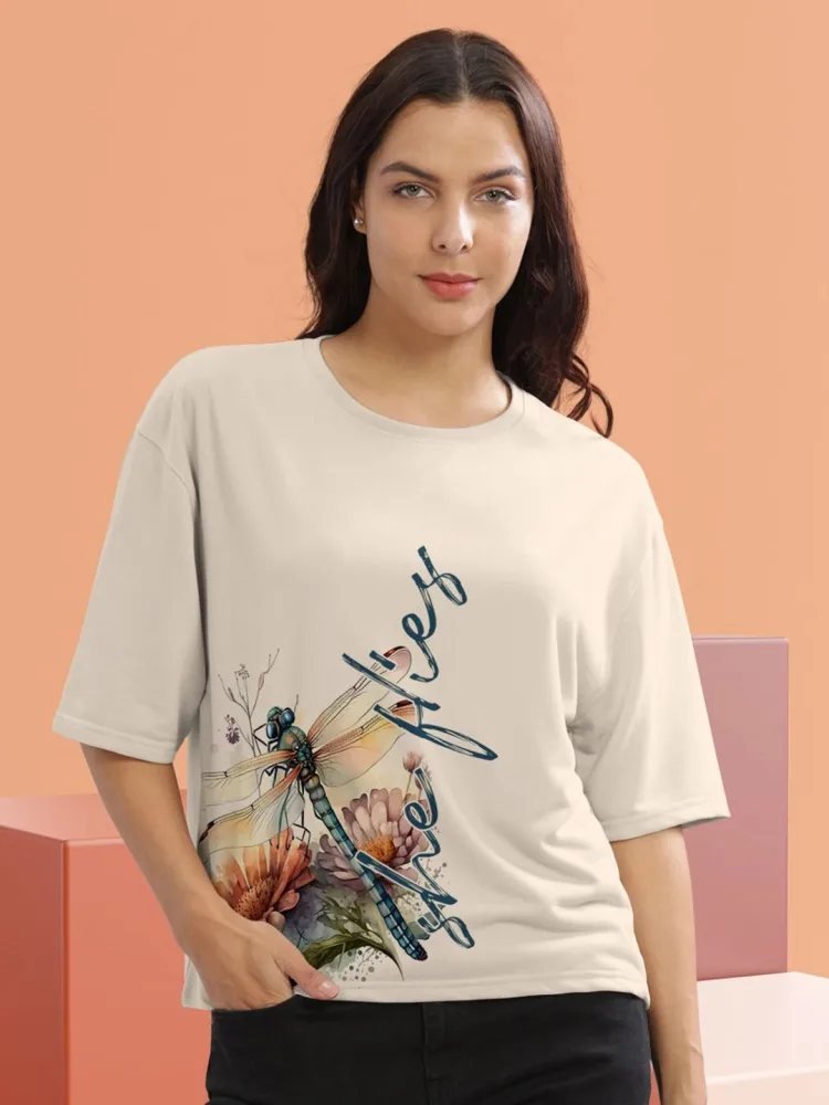 Camiseta Crop Oversize Pure Basics Nude — vista frontal