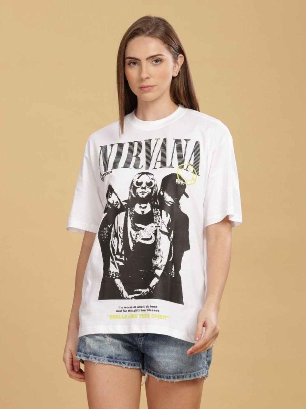 Camiseta Nirvana Oversize Tempo Co Blanca — vista frontal
