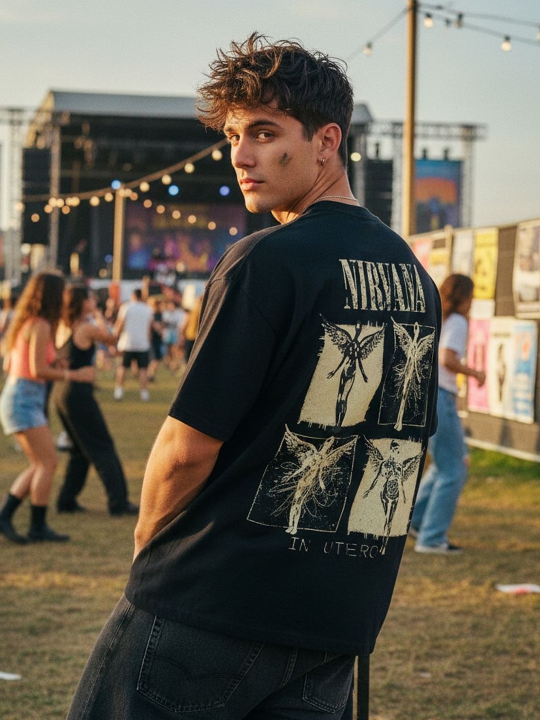 Camiseta Oversize Daily Line Negra — vista frontal