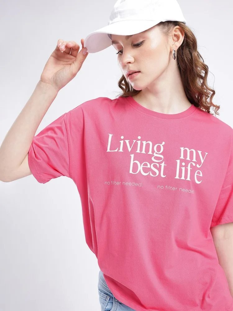 Camiseta Oversize Comfy Co Rosa Amaranto — vista frontal