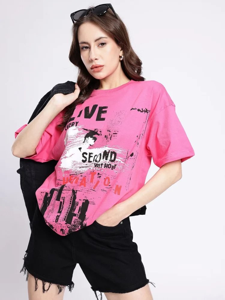 Camiseta Oversize Everyday Soft Rosa Amaranto — vista frontal