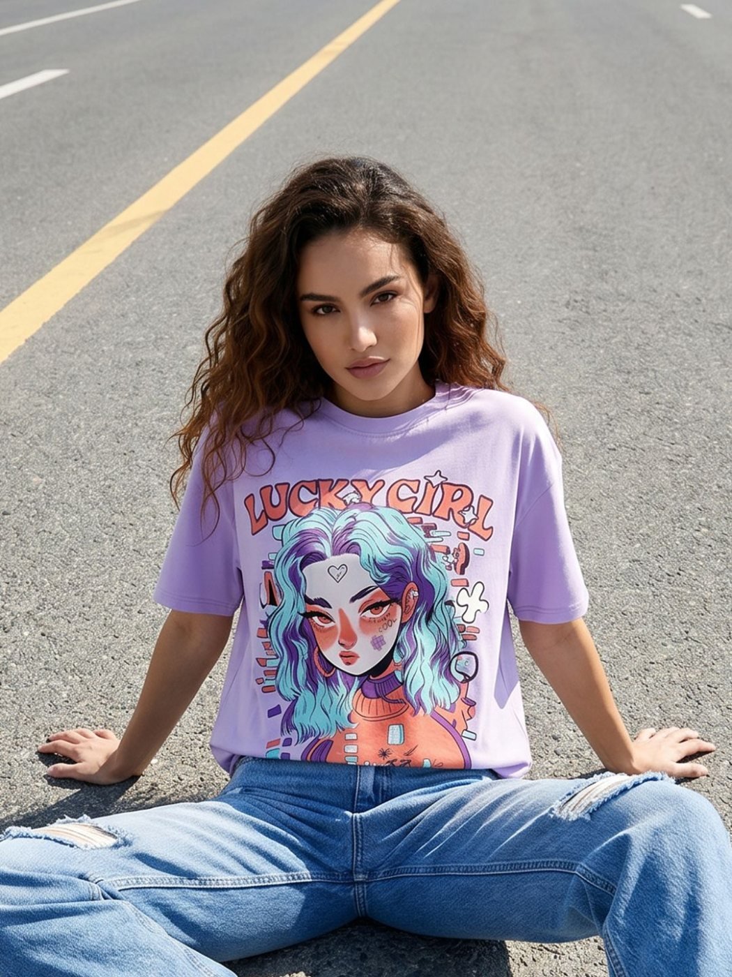 Camiseta Oversize Soft Touch Morada — vista frontal