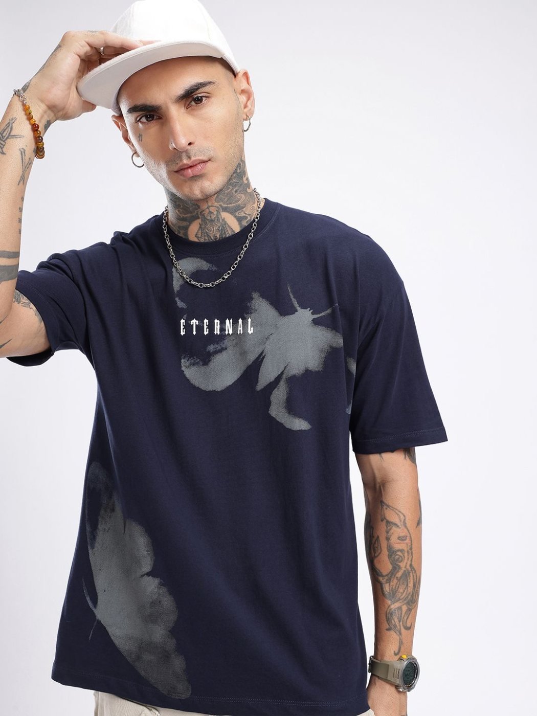 Camiseta Oversize Solid Club Azul Navy — vista frontal