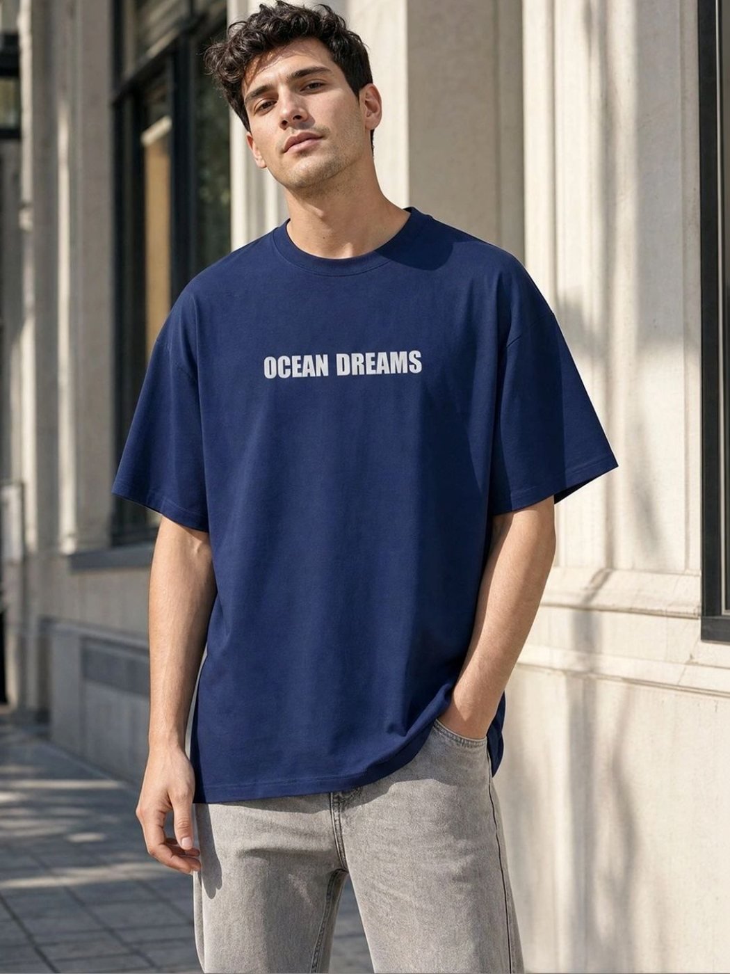 Camiseta Oversize Simple Co Azul Medio — vista frontal