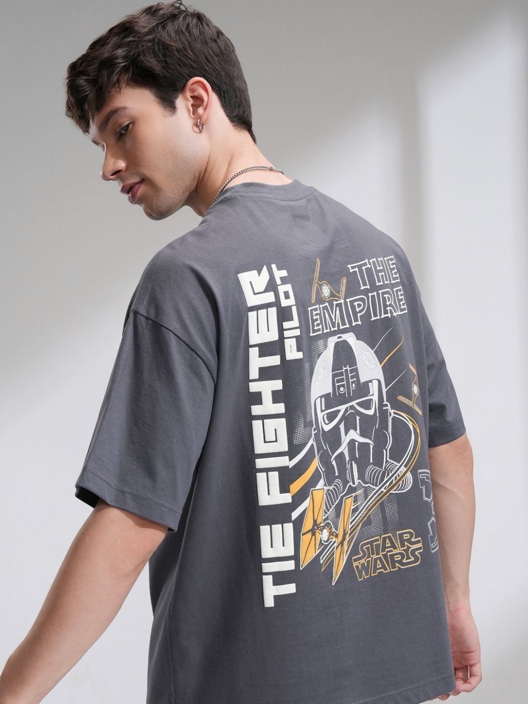 Camiseta Star Wars Oversize Urban Basics Gris Jaspeado — vista frontal