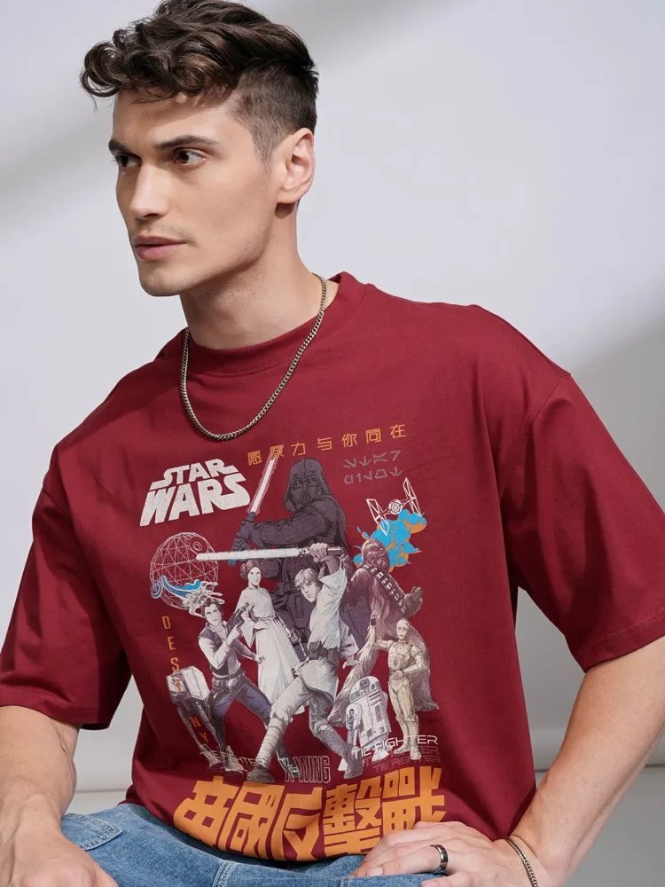 Camiseta Star Wars Oversize Modern Craft Vinotinto — vista frontal