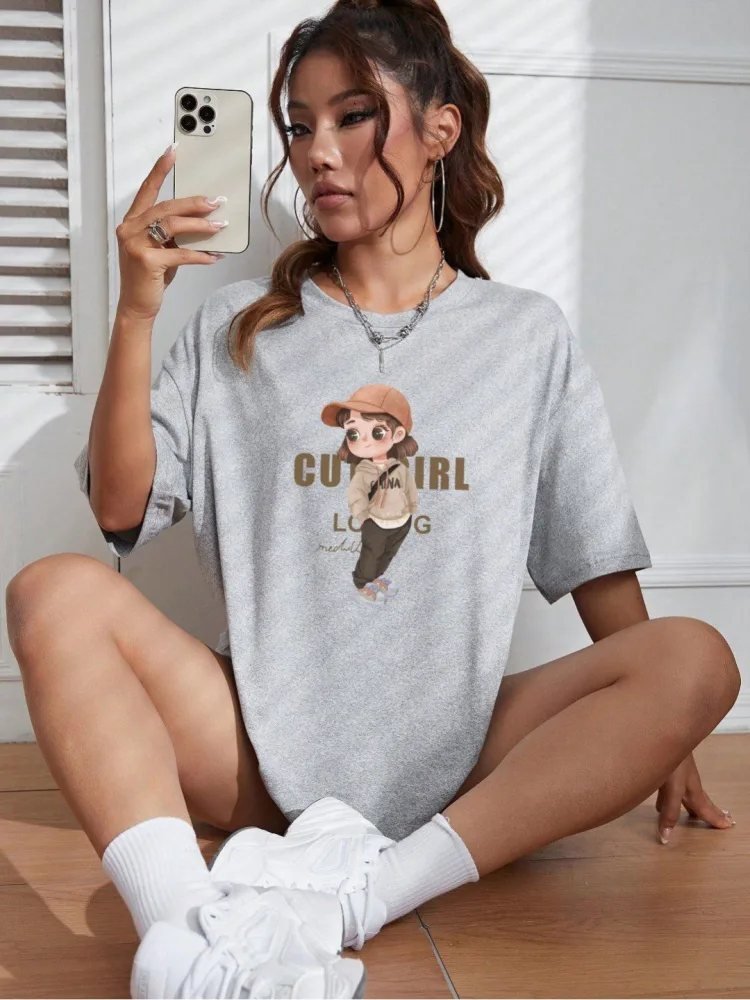 Camiseta Oversize Clean Line Gris Jaspeado — vista frontal