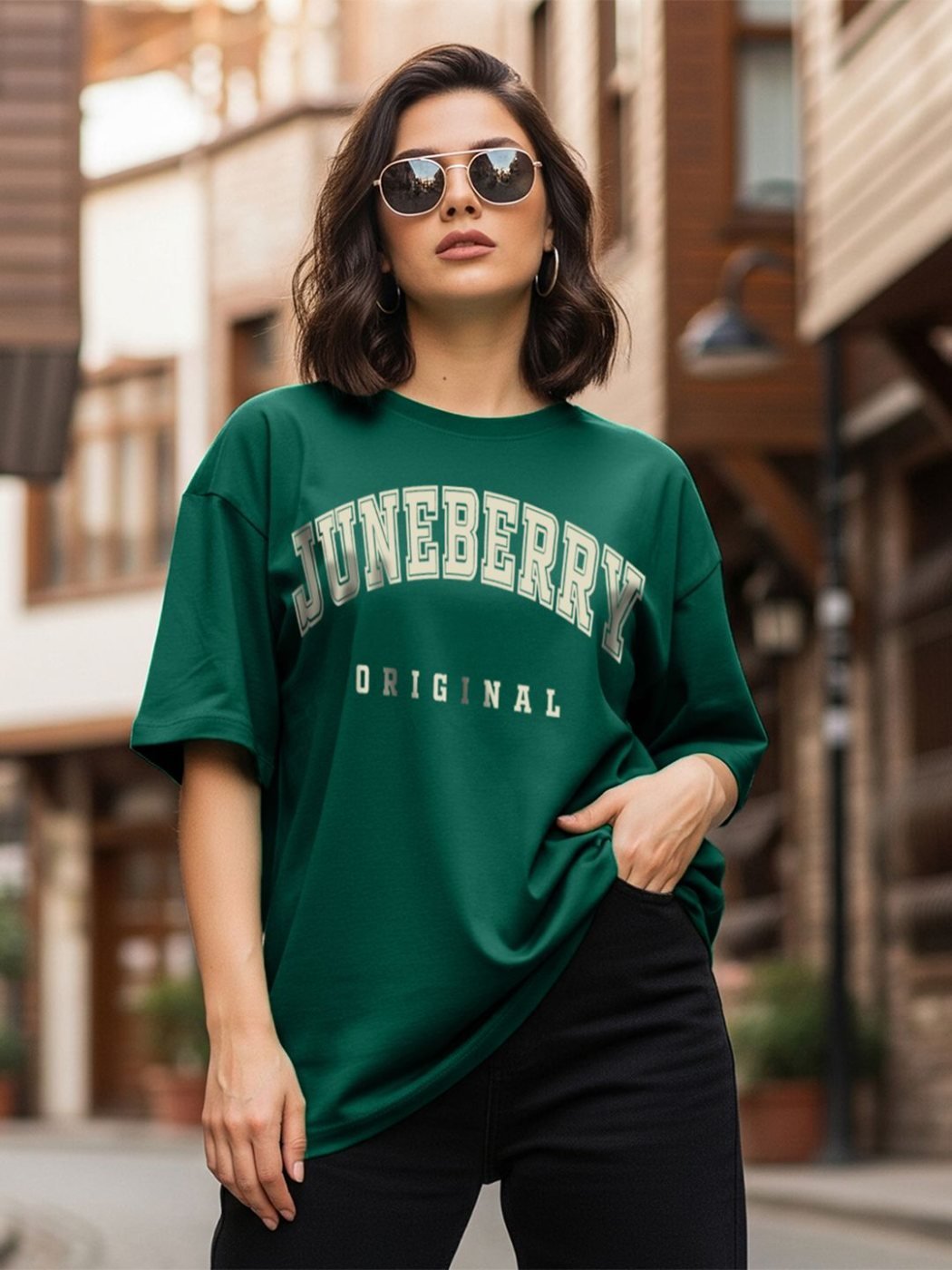 Camiseta Oversize Neo Basic Verde Esmeralda — vista frontal