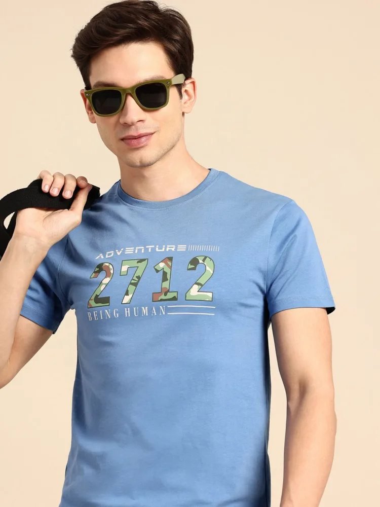 Camiseta Slim Fit Cuello Redondo Urban House Azul Medio — vista frontal