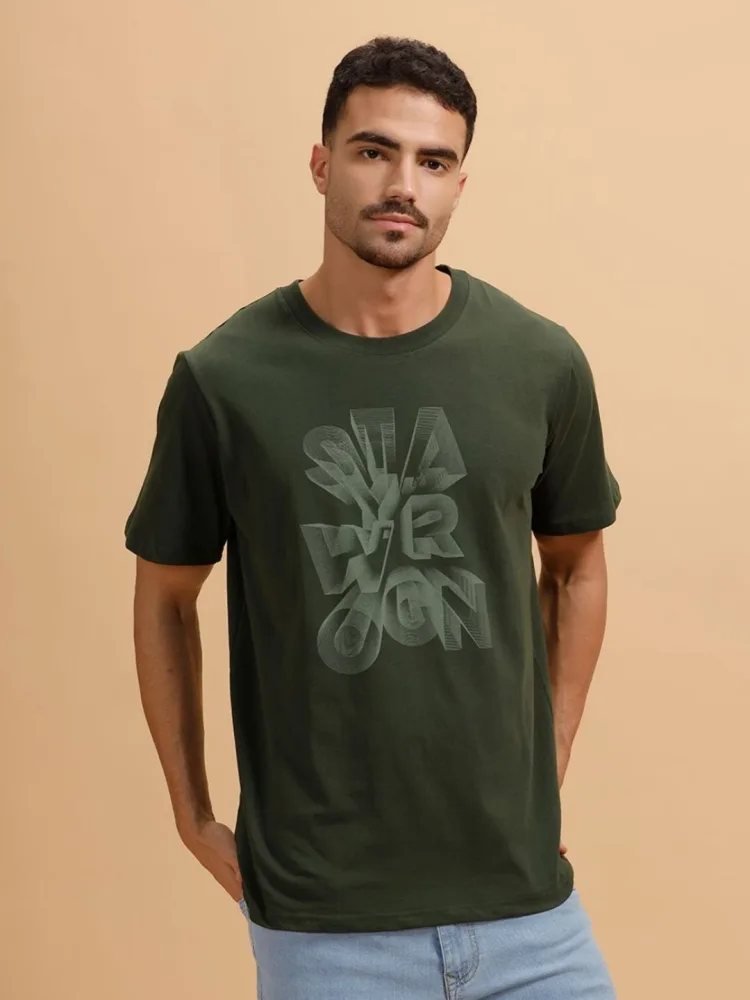Camiseta Slim Fit Cuello Redondo Daily Line Verde Militar — vista frontal