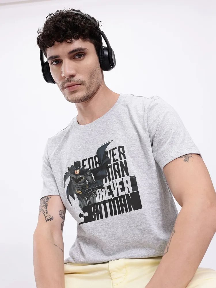 Camiseta Batman Regular Fit Clean Cut Gris Jaspeado — vista frontal