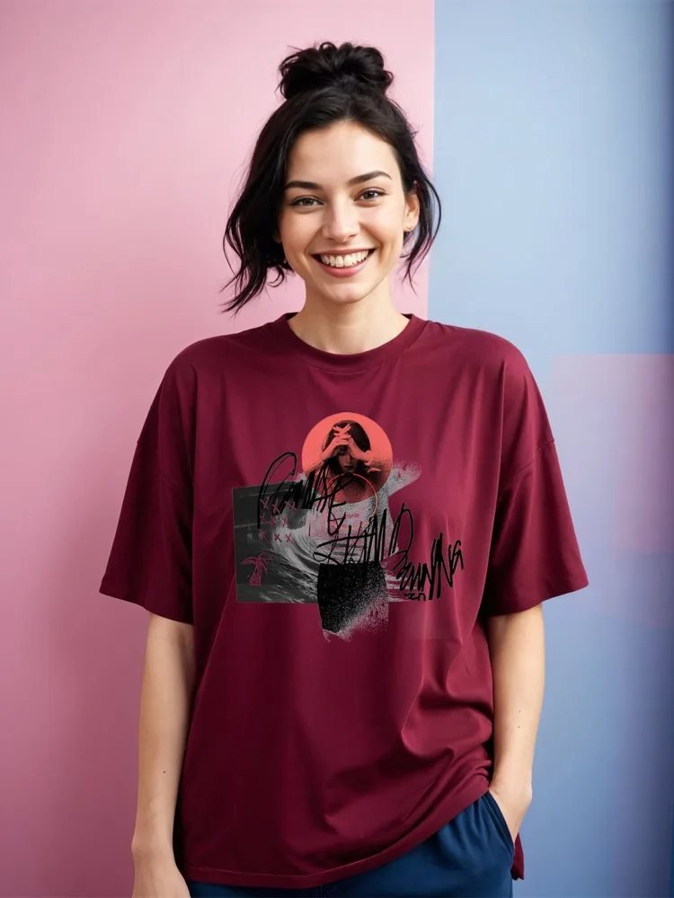 Camiseta Oversize City Craft Vinotinto — vista frontal