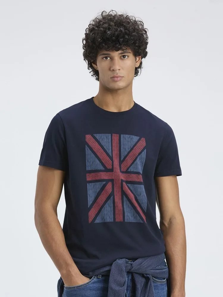 Camiseta Slim Fit Cuello Redondo Clean Cut Azul Navy — vista frontal
