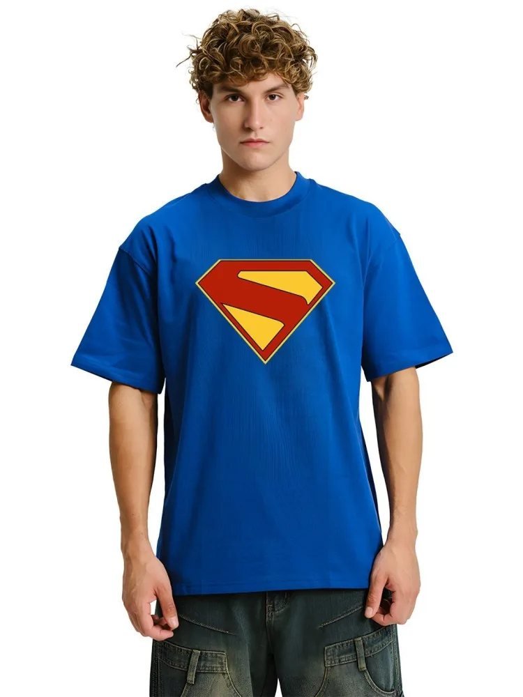 Camiseta Superman Oversize Plain House Azul Rey — vista frontal