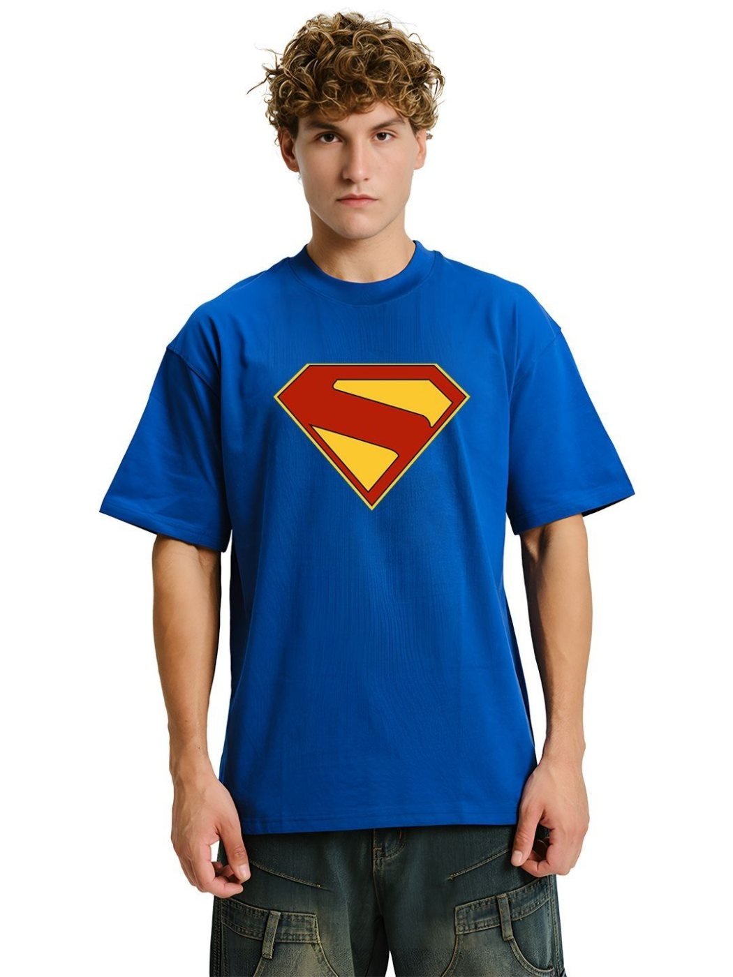 Camiseta Oversize Modern House Azul Rey — vista frontal