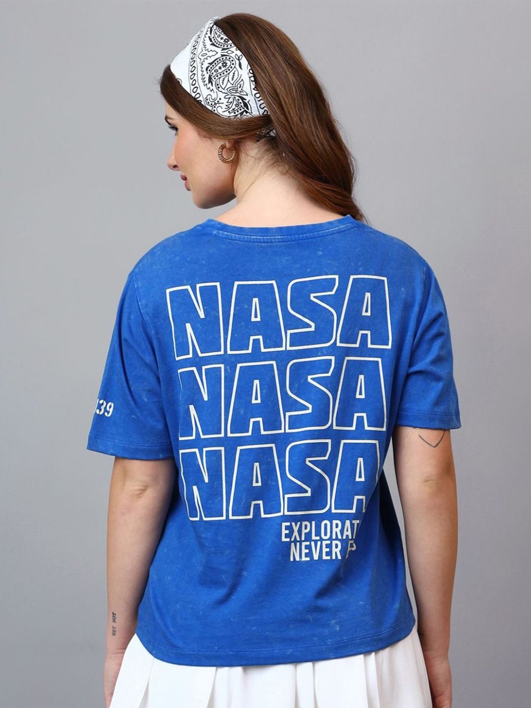 Camiseta NASA Regular Fit Clean Co Azul Medio — vista frontal