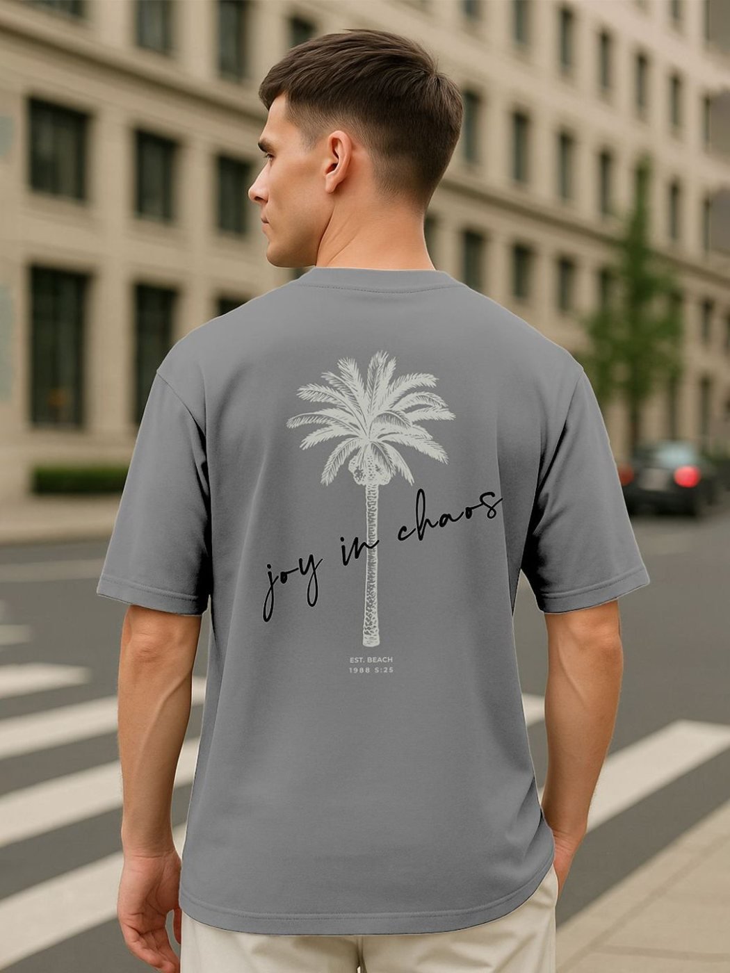 Camiseta Oversize Urban House Gris Jaspeado — vista frontal