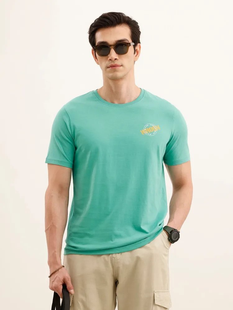 Camiseta Slim Fit Cuello Redondo Urban House Verde Esmeralda — vista frontal