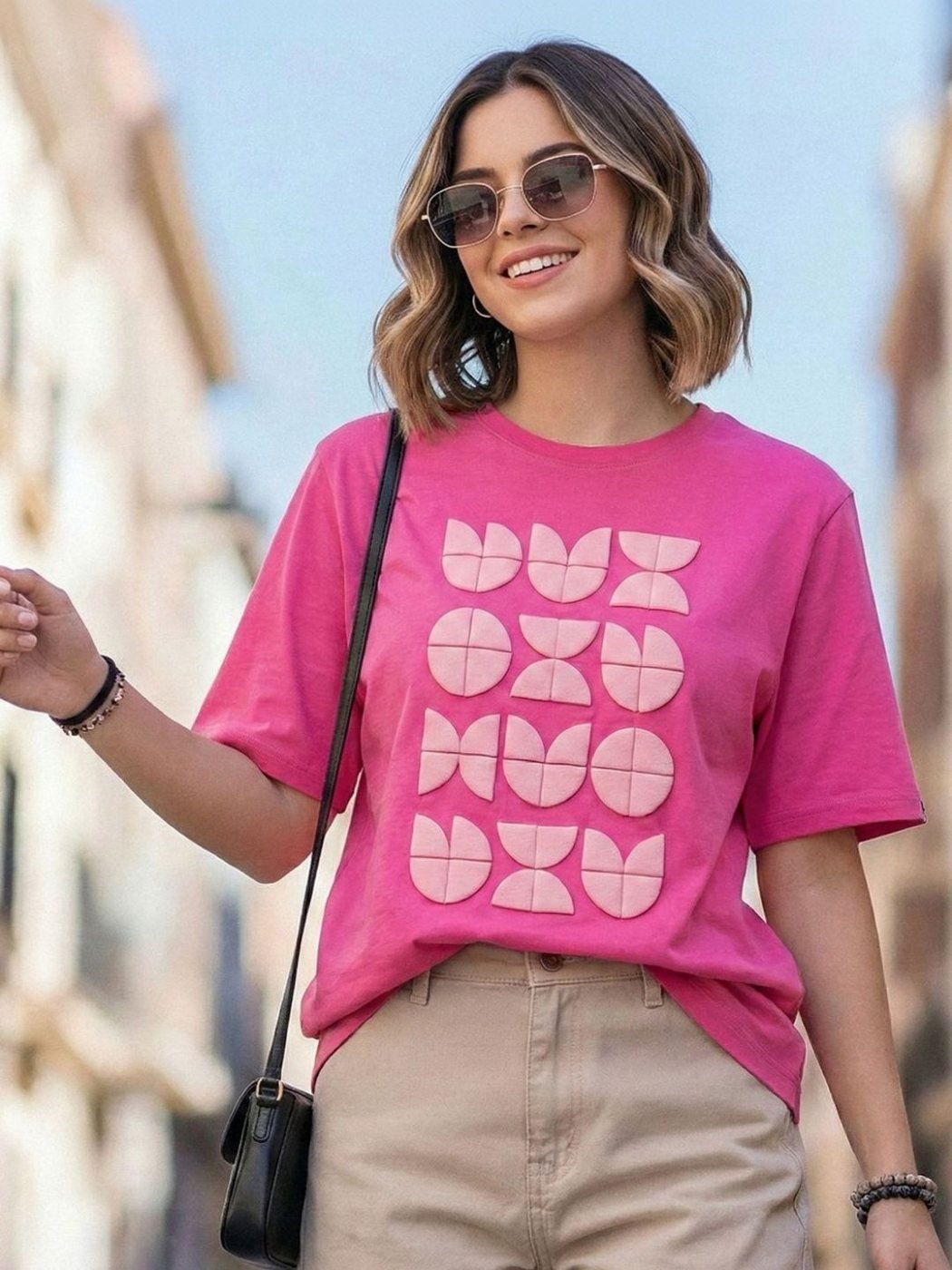 Camiseta Regular Fit Easy Living Rosa Amaranto — vista frontal