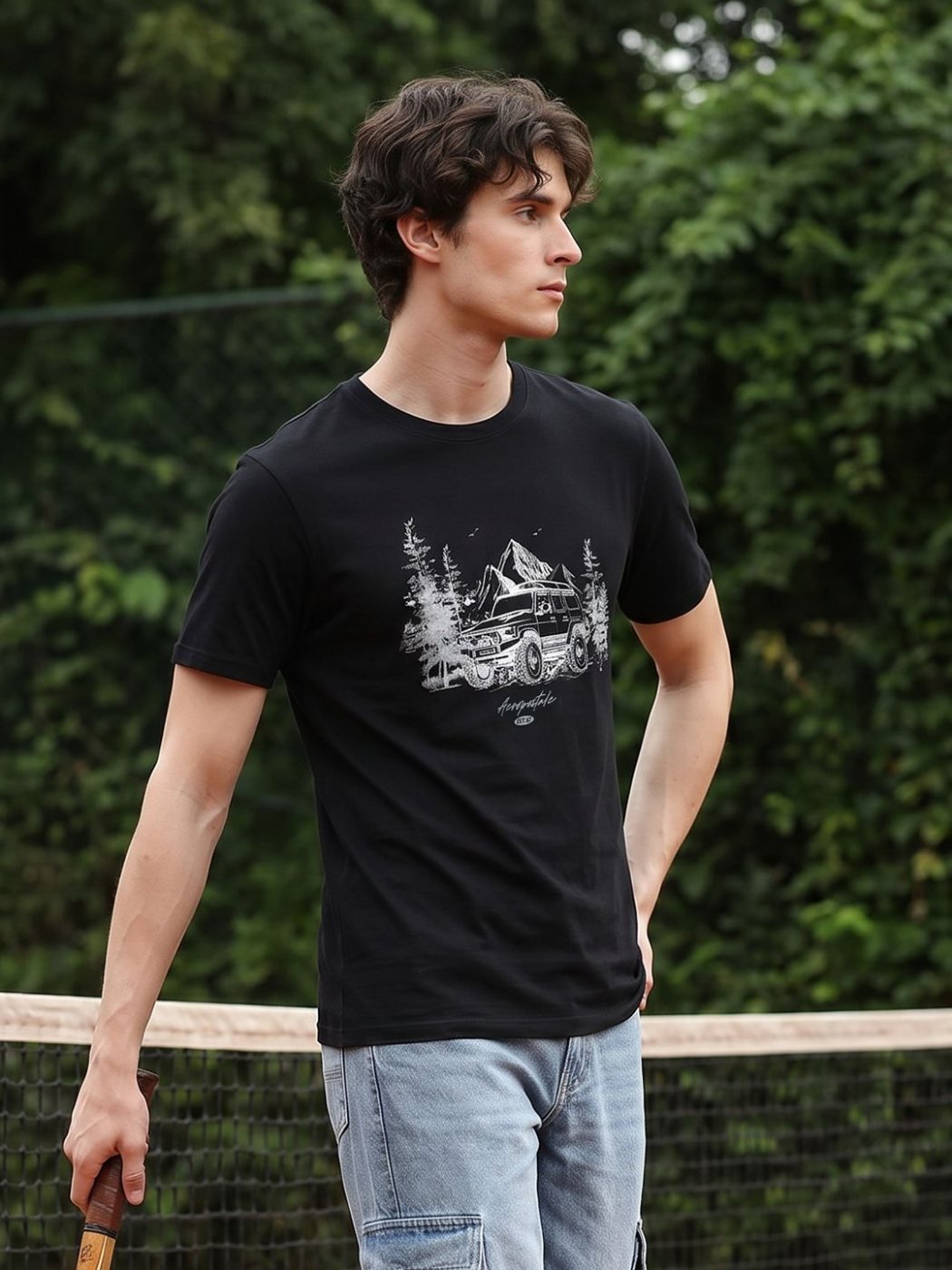 Camiseta Regular Fit Echo Line Negra — vista frontal