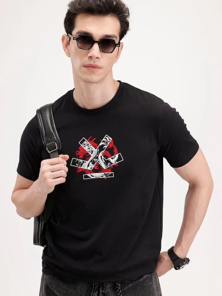 Camiseta Slim Fit Cuello Redondo Everyday Soft Negra — vista frontal