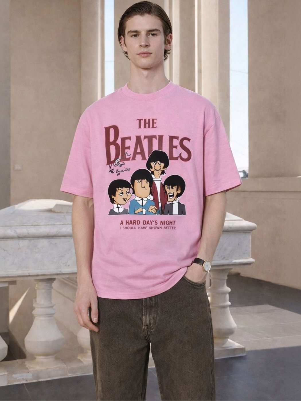 Camiseta Oversize City Loft Rosa Amaranto — vista frontal
