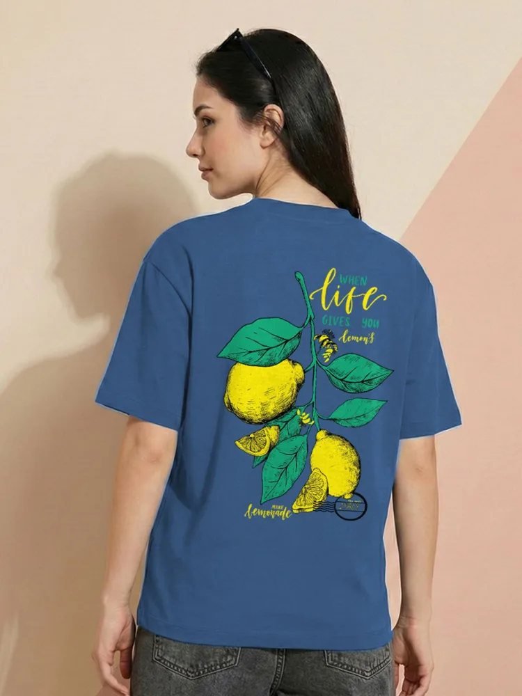 Camiseta Oversize Street Line Azul Medio — vista frontal