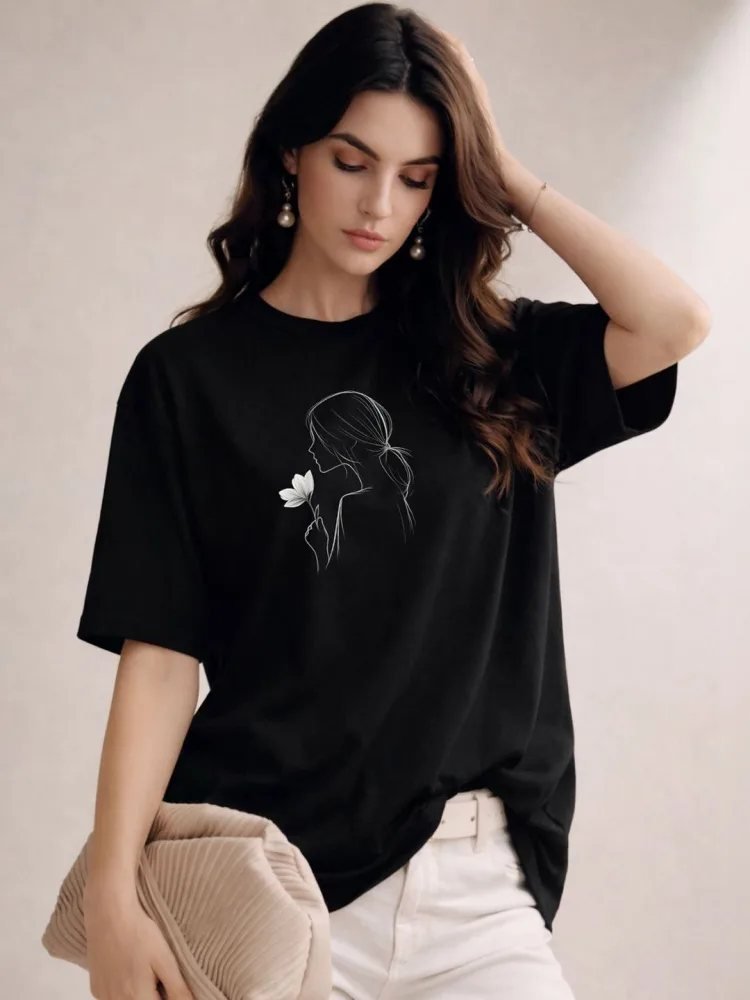 Camiseta Oversize Quiet Loft Negra — vista frontal