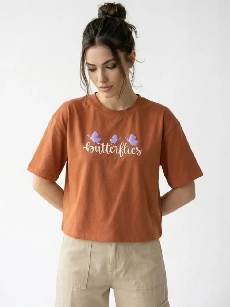 Camiseta Crop Slim Fit Urban Basics Naranja — vista frontal