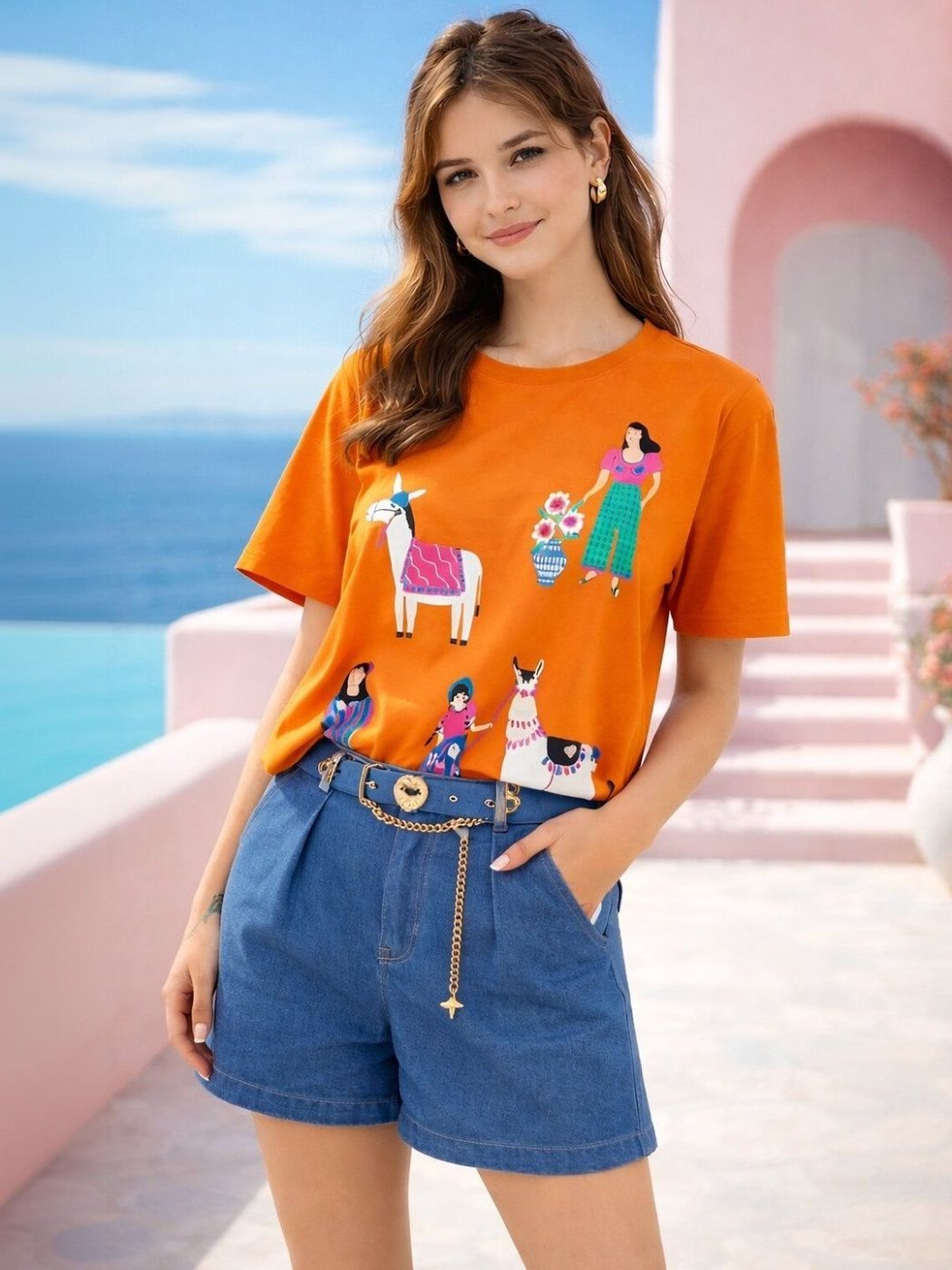 Camiseta Oversize Metro Line Naranja — vista frontal