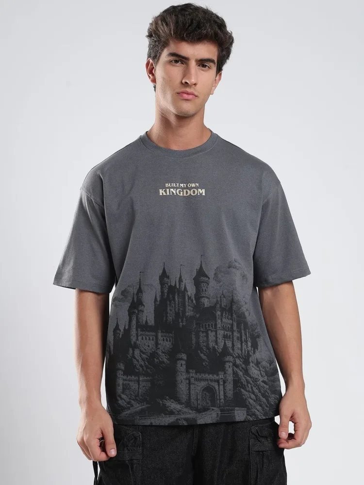 Camiseta Oversize Plain House Gris Jaspeado — vista frontal