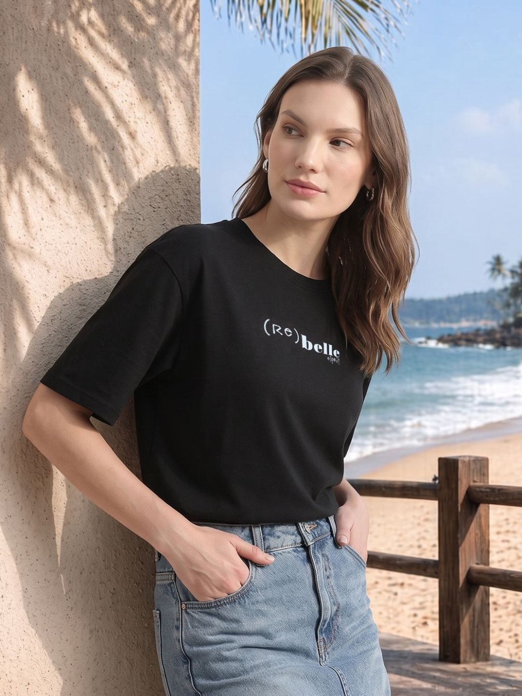 Camiseta Oversize Cotton Loft Negra — vista frontal