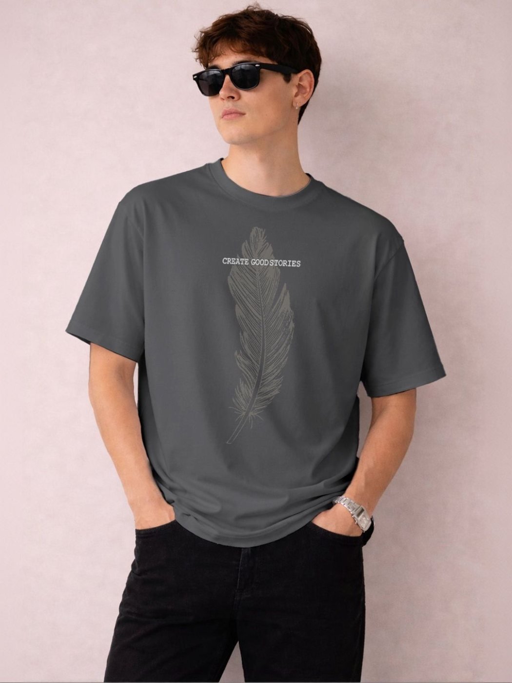 Camiseta Oversize Soft Touch Gris Jaspeado — vista frontal