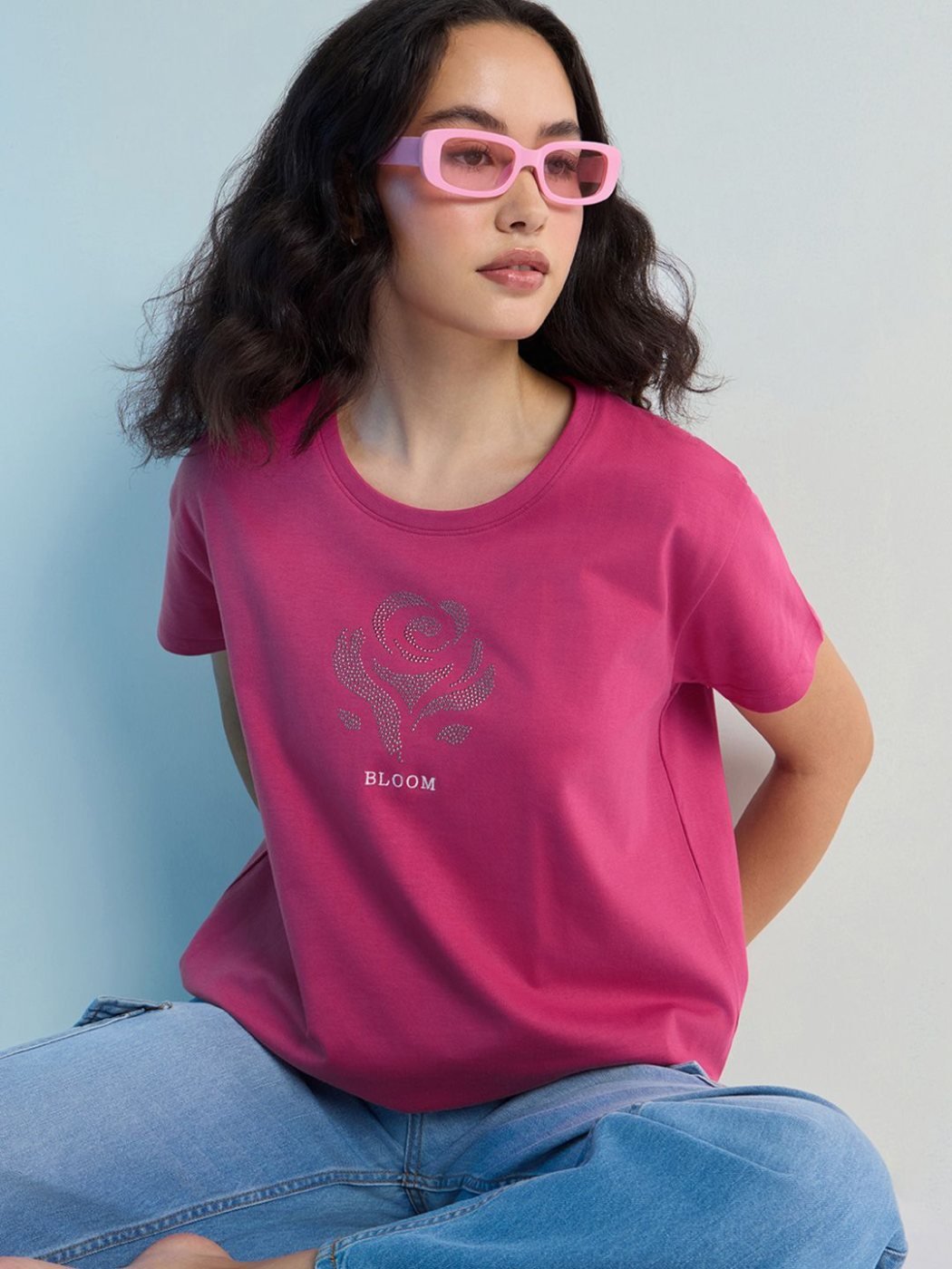 Camiseta Boxy Fit Soft Touch Rosa Amaranto — vista frontal