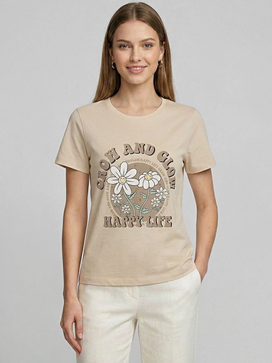 Camiseta Regular Fit Daily Co Nude — vista frontal