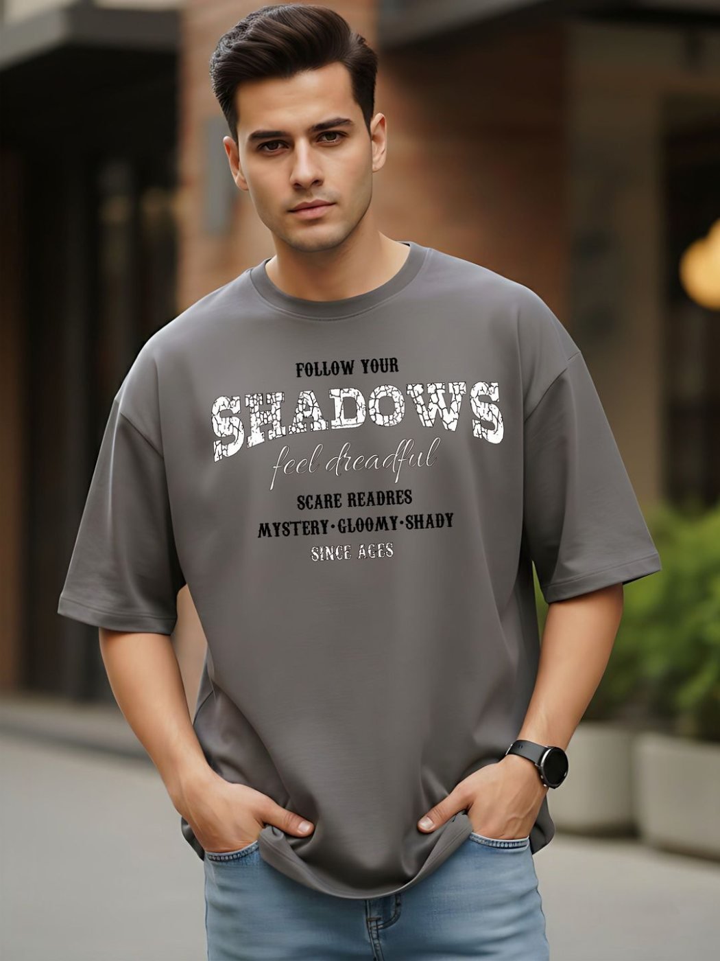 Camiseta Oversize City Craft Gris Jaspeado — vista frontal